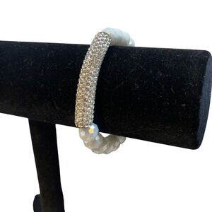 Rhinestone Tube Stretch Bracelet Faceted Crystal Beads‎ White Fashion Jewelry